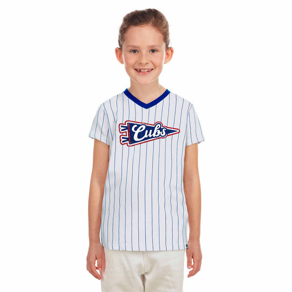 Chicago Cubs Youth Girls Pennant Bullseye Pinstripe T-Shirt