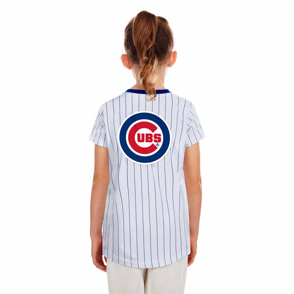 Chicago Cubs Youth Girls Pennant Bullseye Pinstripe T-Shirt
