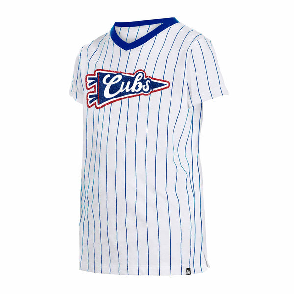 Chicago Cubs Youth Girls Pennant Bullseye Pinstripe T-Shirt