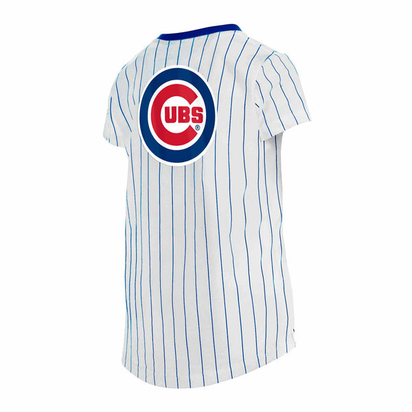 Chicago Cubs Youth Girls Pennant Bullseye Pinstripe T-Shirt