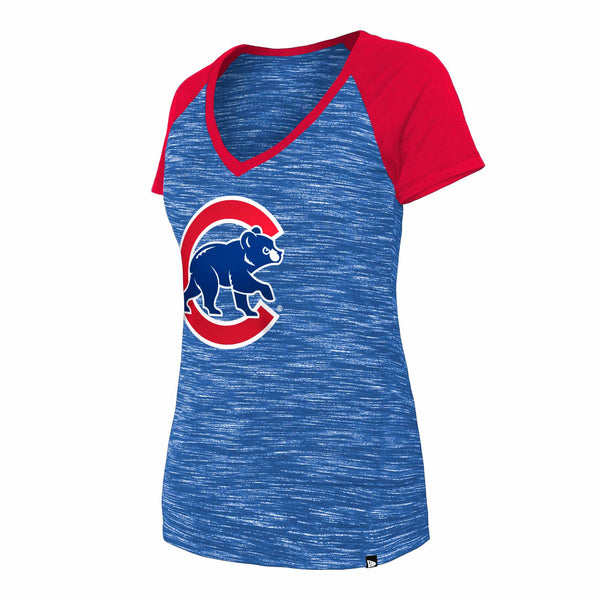 Chicago Cubs Ladies Two Tone Walking Bear V-Neck T-Shirt