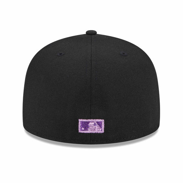black and purple fitted hat