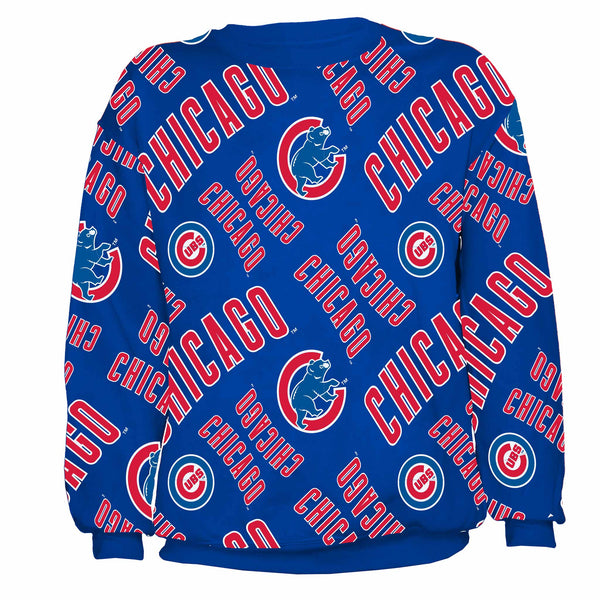Chicago Cubs All Over Royal Crew Sweatshirt
