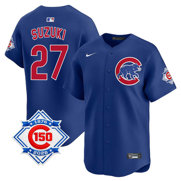 Chicago Cubs Seiya Suzuki Nike Alternate Vapor Limited 150th Anniversary Jersey With Authentic Lettering