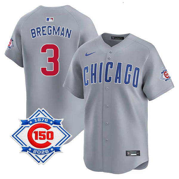 Chicago Cubs Alex Bregman Nike Road Vapor Limited 150th Anniversary Jersey With Authentic Lettering
