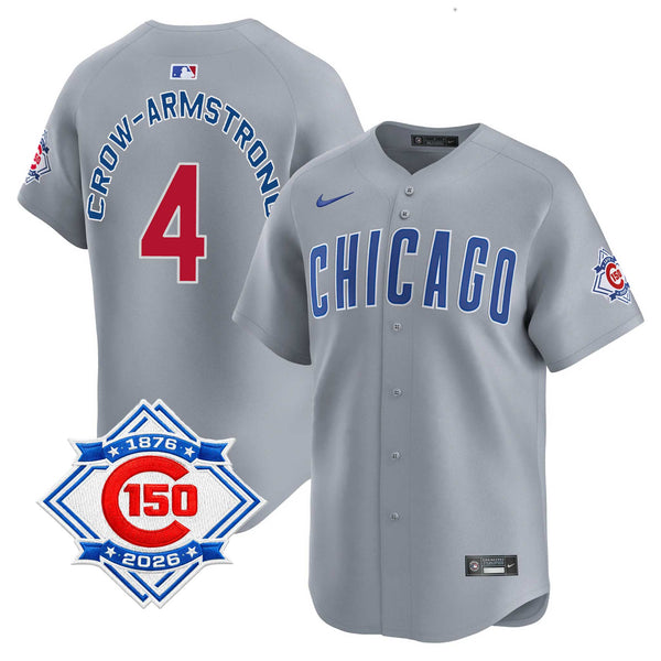 Chicago Cubs Pete Crow-Armstrong Nike Road Vapor Limited 150th Anniversary Jersey With Authentic Lettering