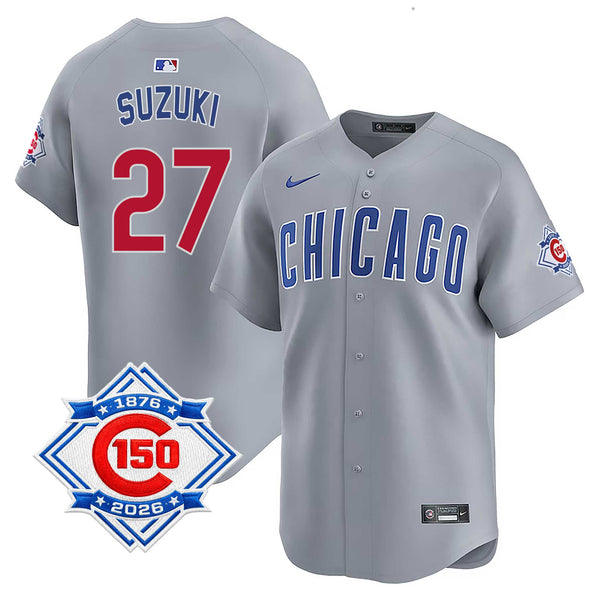 Chicago Cubs Seiya Suzuki Nike Road Vapor Limited 150th Anniversary Jersey With Authentic Lettering