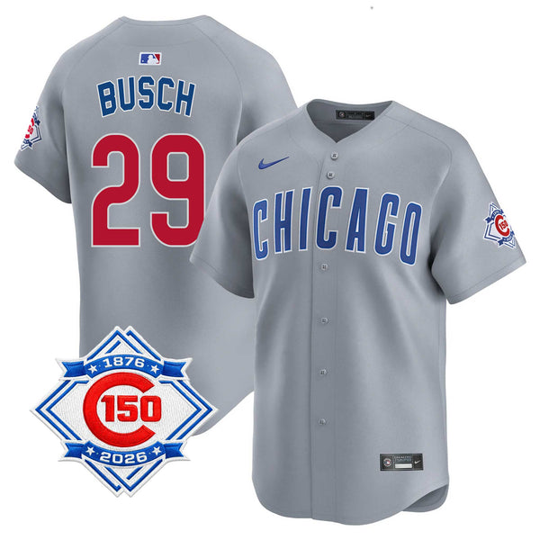 Chicago Cubs Michael Busch Nike Road Vapor Limited 150th Anniversary Jersey With Authentic Lettering