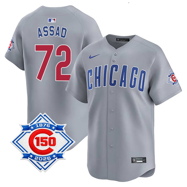 Chicago Cubs Javier Assad Nike Road Vapor Limited 150th Anniversary Jersey With Authentic Lettering