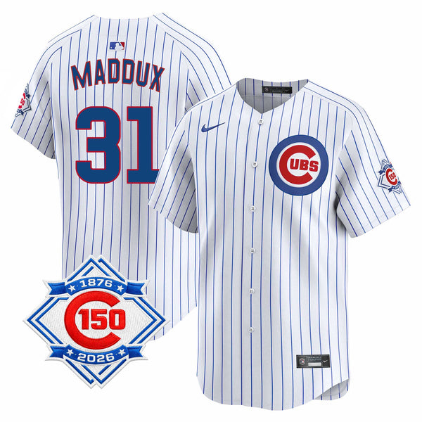 Chicago Cubs Greg Maddux Nike Home Vapor Limited 150th Anniversary Jersey With Authentic Lettering