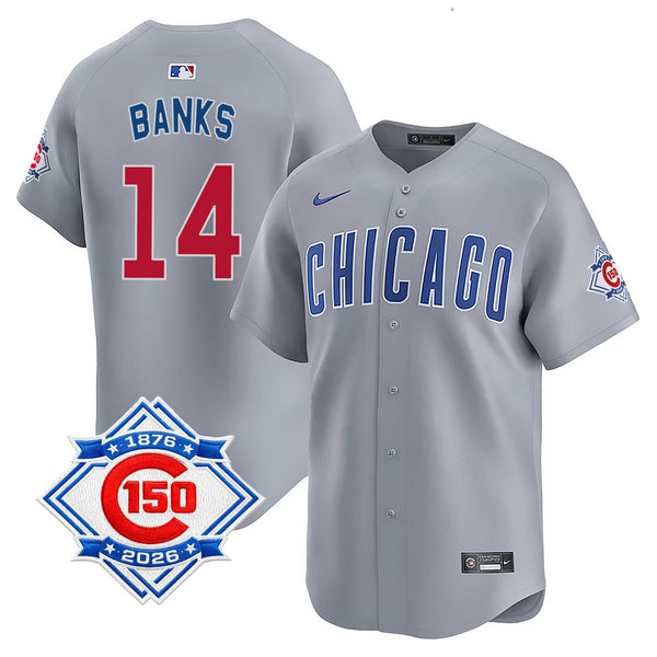 Chicago Cubs Ernie Banks Nike Road Vapor Limited 150th Anniversary Jersey With Authentic Lettering