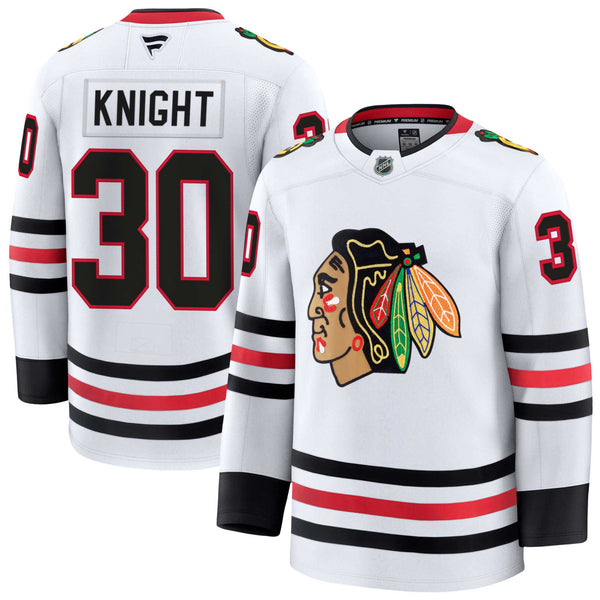 Chicago Blackhawks Spencer Knight Fanatics Road Premium Jersey With Authentic Lettering