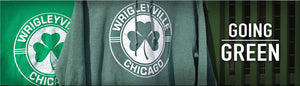 Shop Chicago Cubs and Wrigley Field St. Patrick's day merchandise, including green sweatshirts, t-shirts, and hats!