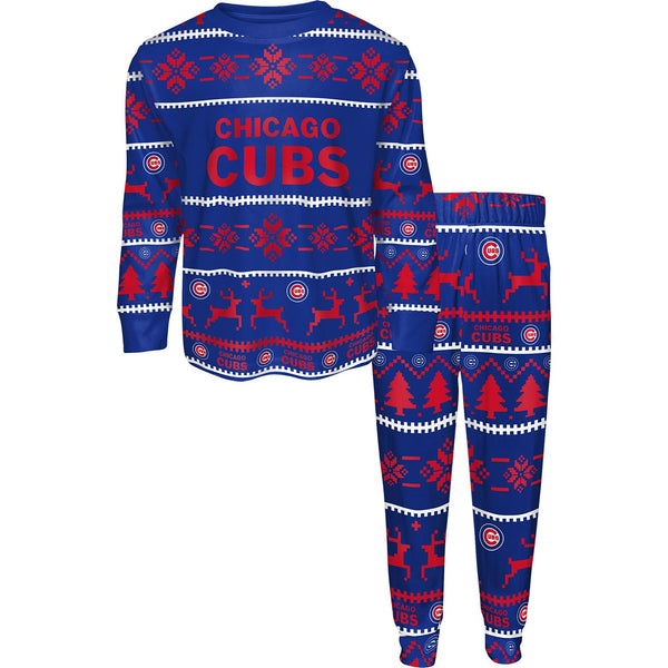 Chicago Cubs Infant Wordmark Hooded One Piece Pajama Set