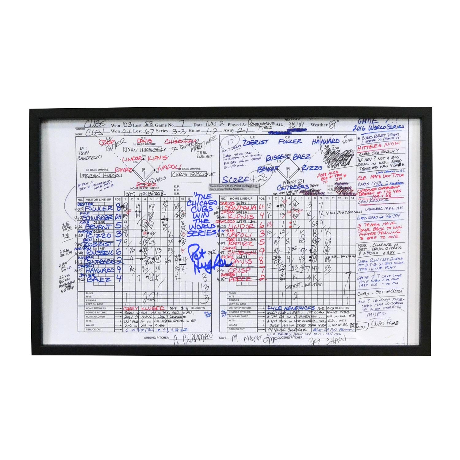 Chicago Cubs Pat Hughes 2016 World Series Game 7 Personalized Framed S –  Wrigleyville Sports