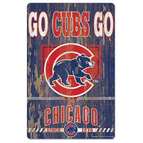 Chicago Cubs Go Cubs Go 11" X 17" Wood Sign