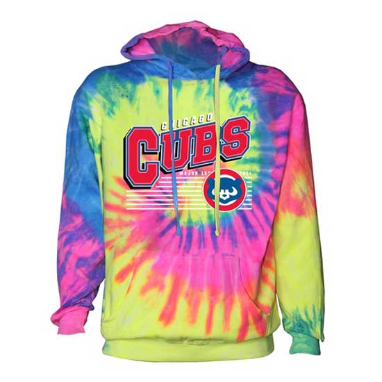 Stitches Chicago Cubs Neon Rainbow Tie Dye Hooded Sweatshirt Medium