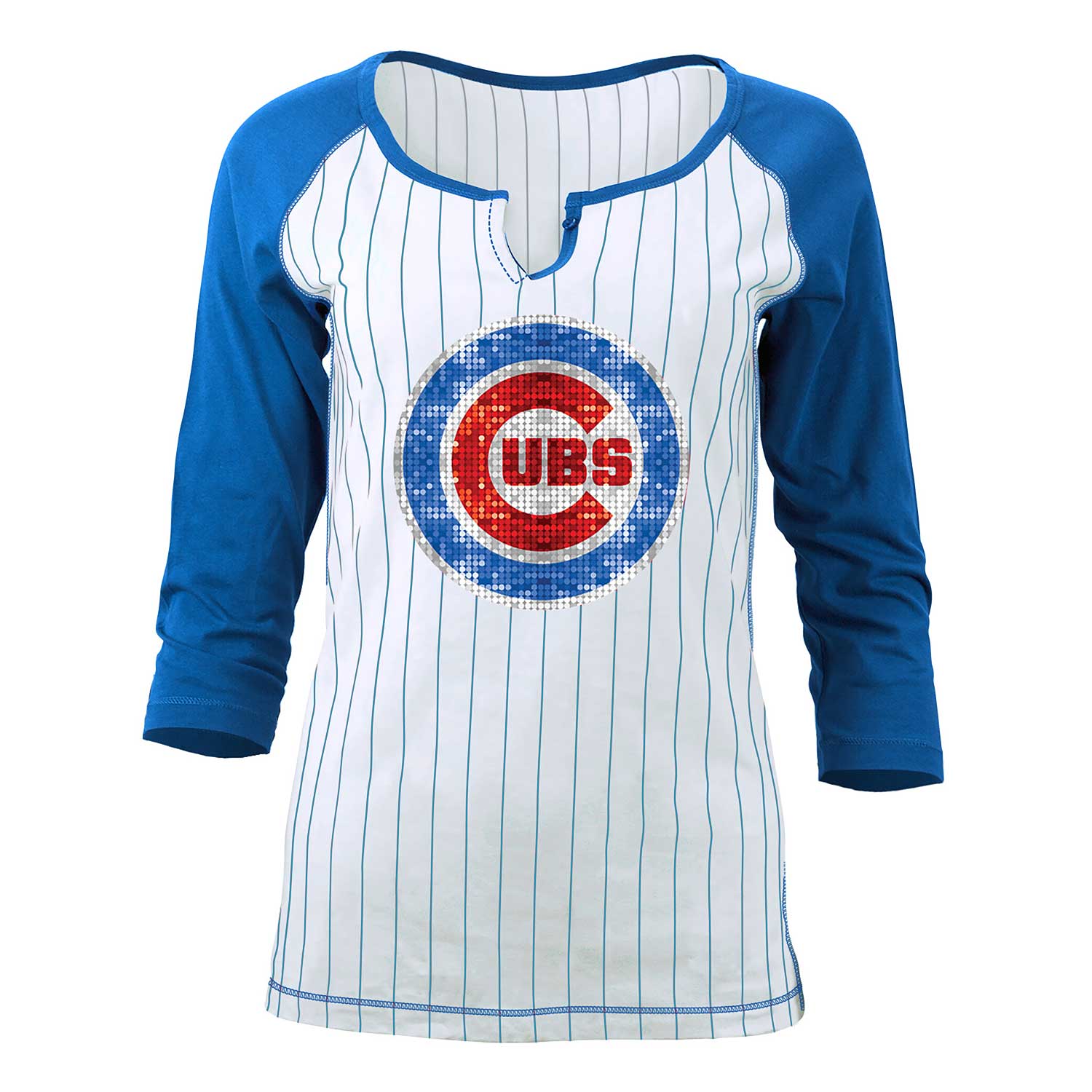 Chicago Cubs Ladies Pinstripe 3/4-Sleeve Notch Neck Raglan T-Shirt