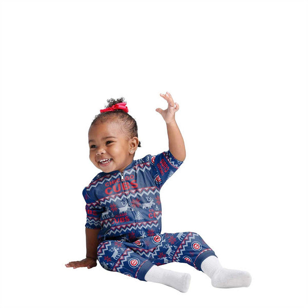 Chicago Cubs Infant Ugly Sweater Coverall Pajamas Wrigleyville