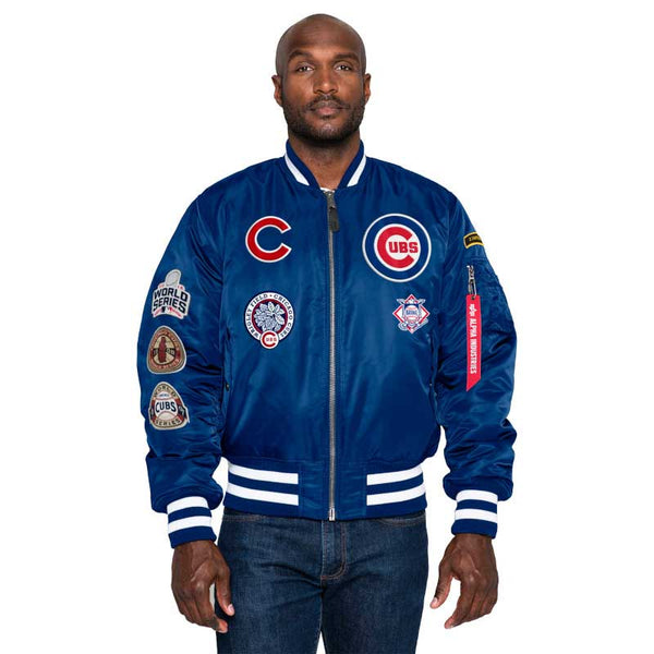 Chicago Cubs Alpha Industries Royal All Over Reversible Bomber Jacket