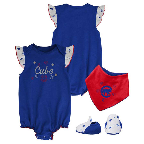 Chicago Cubs Newborn Girls Home Plate Bib Bootie & Creeper Set