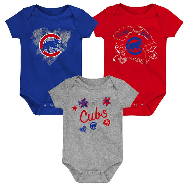 Chicago Cubs Newborn Girls Batter Up 3-Pack Creeper Set