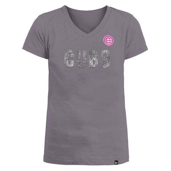 Chicago Cubs Youth Girls Rainbow Sequin V-Neck T-Shirt
