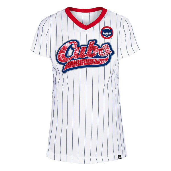 Chicago Cubs Youth Girls 1984 Pinstripe V-Neck T-Shirt