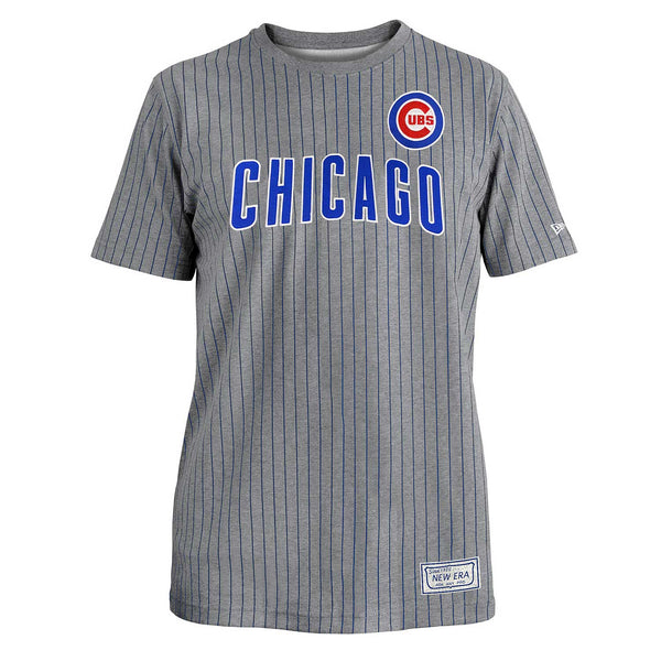 Chicago Cubs Grey Bullseye Pinstripe Crew Ringer T-Shirt