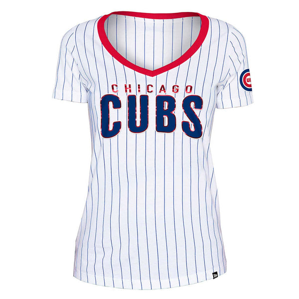 Chicago Cubs Women's Bullseye Pinstripe V-Neck T-Shirt