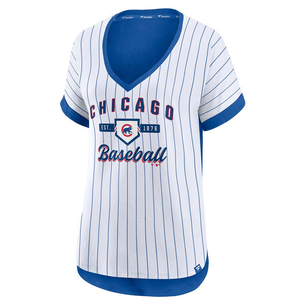 Chicago Cubs Ladies Iconic Biblend Pinstripe V-Neck T-Shirt