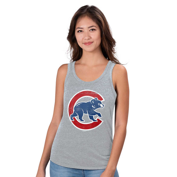 Chicago Cubs Ladies Grey Walking Bear Playoff Tank Top