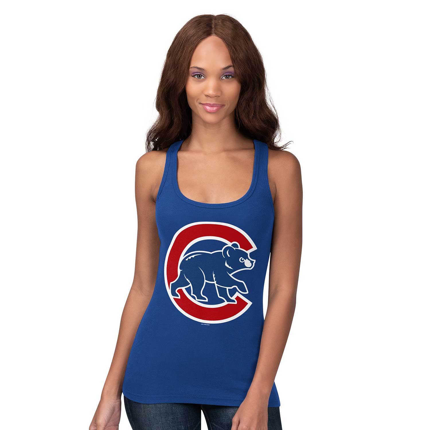 Women's G-III 4Her by Carl Banks White Chicago Cubs Heart V-Neck Fitted T-Shirt Size: Large