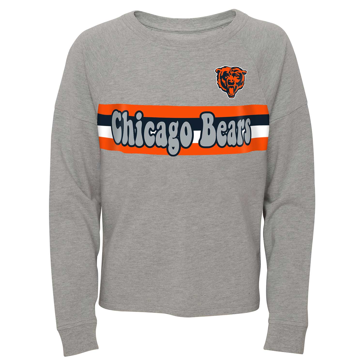 Outerstuff Juniors Heathered Gray Chicago Bears All Striped Up Raglan Long Sleeve T-Shirt Size: Medium