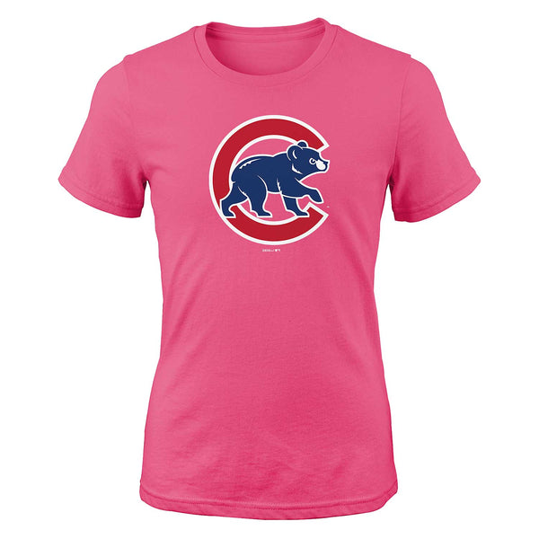 Chicago Cubs Youth Girls Pink Walking Bear T-Shirt