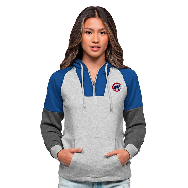 Antigua Chicago Cubs Ladies Jackpot Walking Bear 1/4-Zip Hooded Sweatshirt X-Small