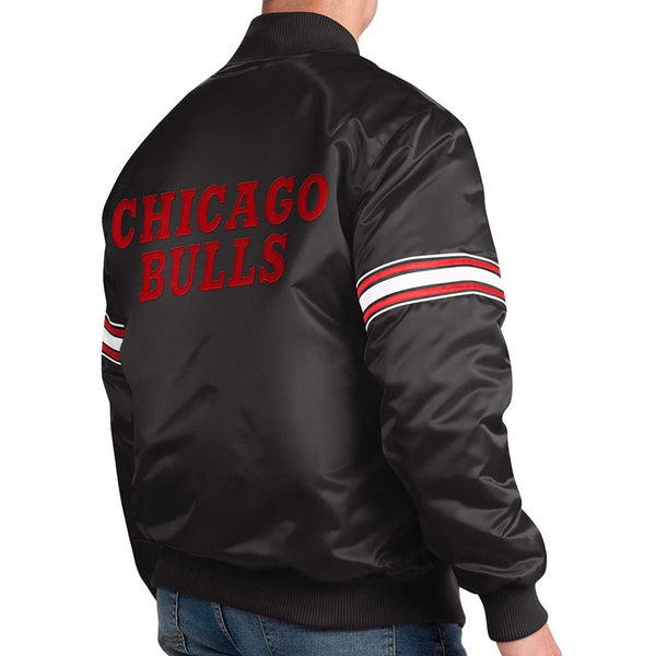 Men s Chicago Bulls Black Pick Roll Satin Starter Jacket XXL Black