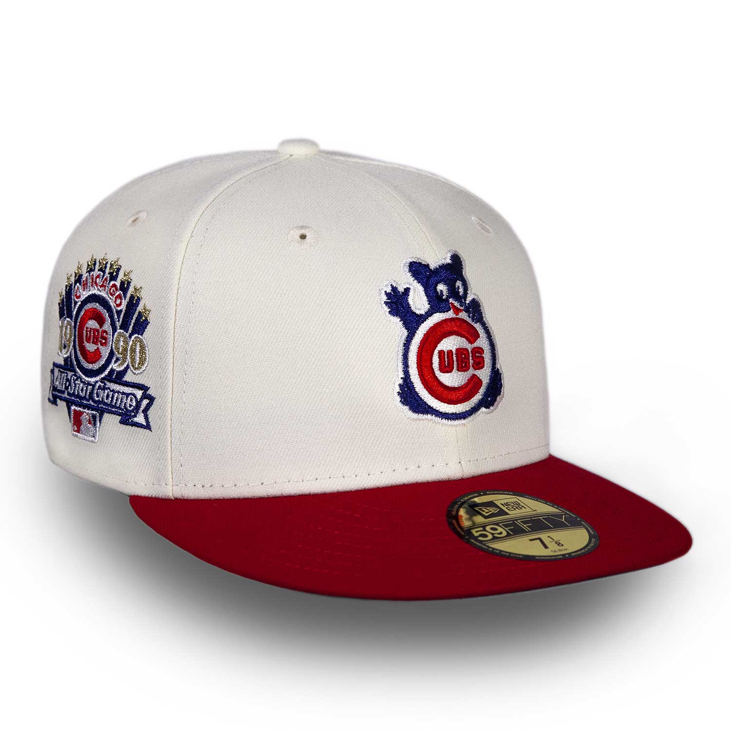 CHICAGO CUBS キャラクター刺繍キャップ、73/8です。 Chicago Cubs 1990 ASG Waving Bear Cream 59FIFTY Fitted Cap