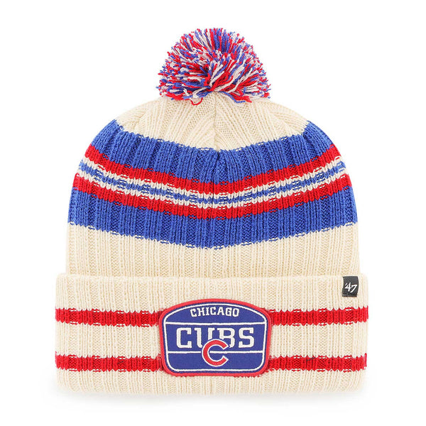 Chicago Cubs Natural Home Patch Knit Hat W/ Pom