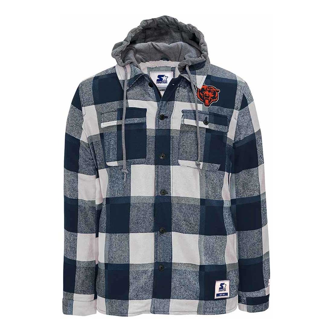 Chicago Bears Big Joe Sherpa Full Zip Hooded Flannel Jacket Wrigleyville Sports