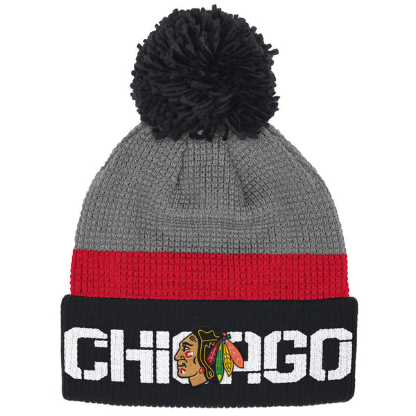 Chicago Blackhawks Center Ice Cuffed Knit Hat with Pom
