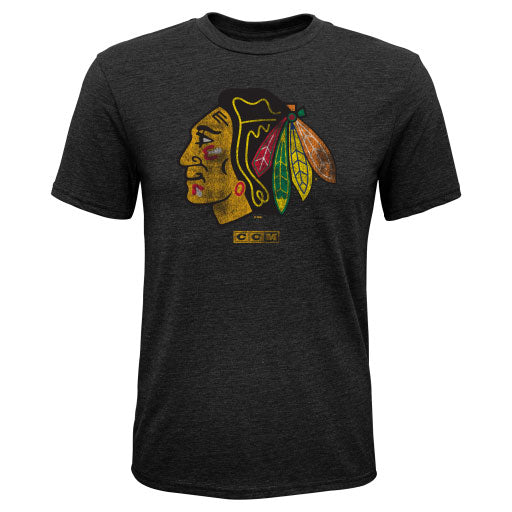 Chicago Blackhawks Youth Distressed Logo Tri-Blend T-Shirt