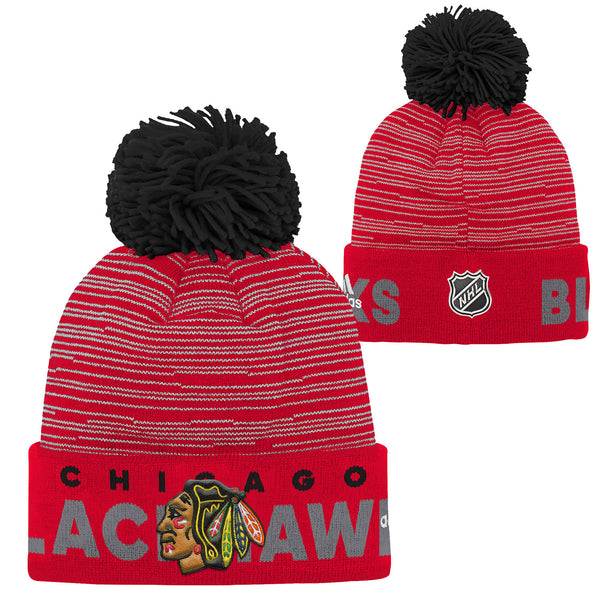 Chicago Blackhawks Youth adidas On Ice Cuffed Pom Knit Hat