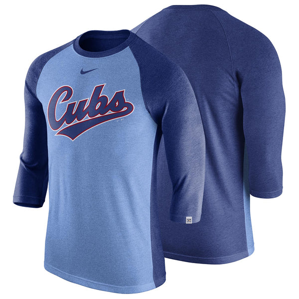 Chicago Cubs Nike Script Tri-Blend Raglan 3/4-Sleeve T-Shirt